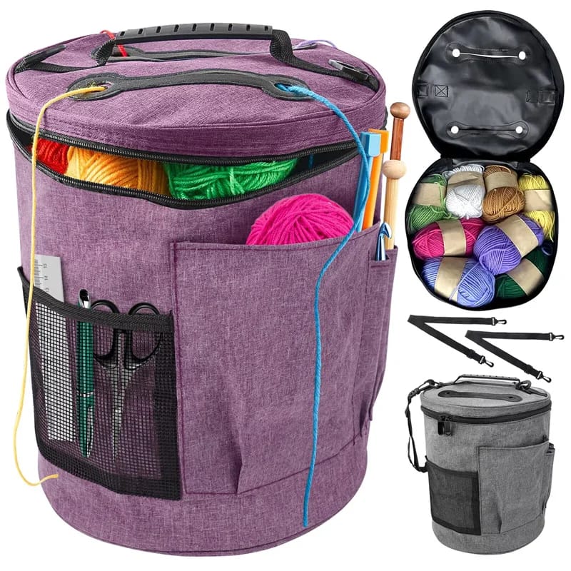 Bolso Organizador Portátil de Gran Capacidad para Herramientas de Tejido, Lana y Crochet. Con Bolsillo Frontal para Agujas y Ganchillos.